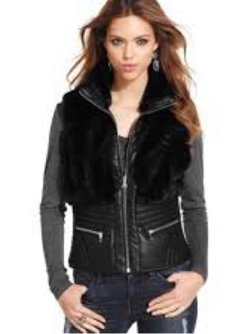 Ci Sono Black Faux Fur Trim Leather Vest Jacket